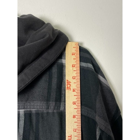 American Eagle Hoodie Mens XL BLACK Plaid Hooded Button Up Fleece SHIRT - Picture 5 of 11